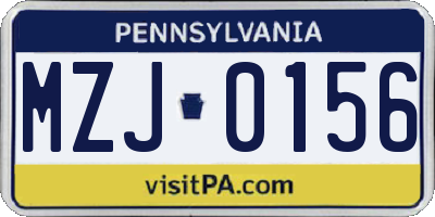PA license plate MZJ0156