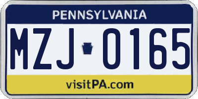PA license plate MZJ0165