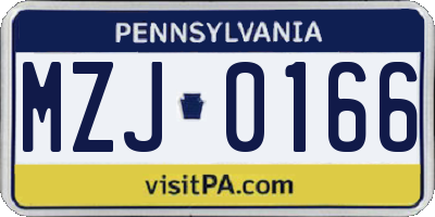 PA license plate MZJ0166
