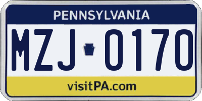 PA license plate MZJ0170