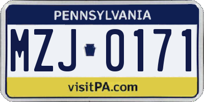 PA license plate MZJ0171