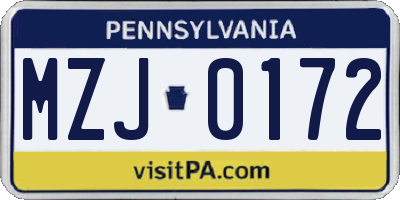 PA license plate MZJ0172