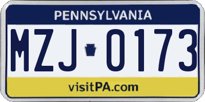 PA license plate MZJ0173