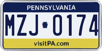 PA license plate MZJ0174