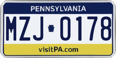 PA license plate MZJ0178