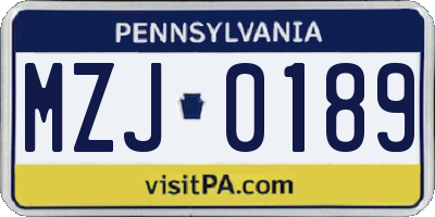 PA license plate MZJ0189
