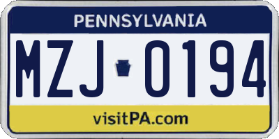 PA license plate MZJ0194