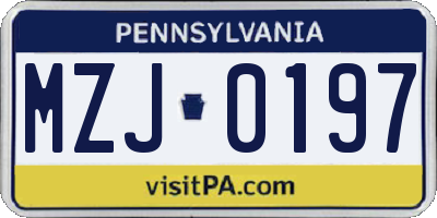 PA license plate MZJ0197