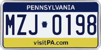 PA license plate MZJ0198