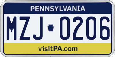 PA license plate MZJ0206