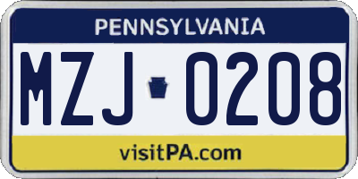 PA license plate MZJ0208
