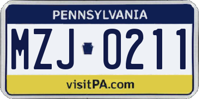 PA license plate MZJ0211