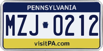 PA license plate MZJ0212
