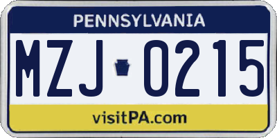 PA license plate MZJ0215