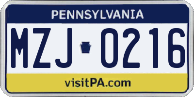 PA license plate MZJ0216