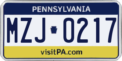 PA license plate MZJ0217