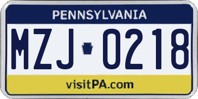 PA license plate MZJ0218