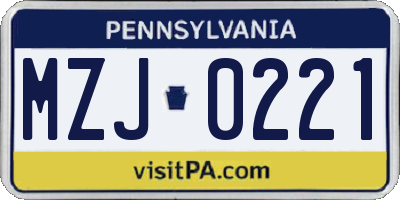 PA license plate MZJ0221