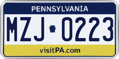 PA license plate MZJ0223