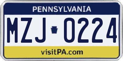 PA license plate MZJ0224