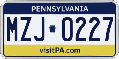 PA license plate MZJ0227