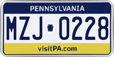 PA license plate MZJ0228