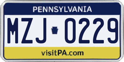 PA license plate MZJ0229