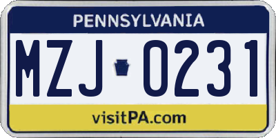 PA license plate MZJ0231