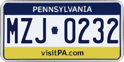 PA license plate MZJ0232