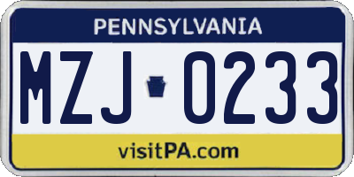 PA license plate MZJ0233