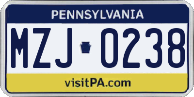 PA license plate MZJ0238