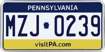 PA license plate MZJ0239