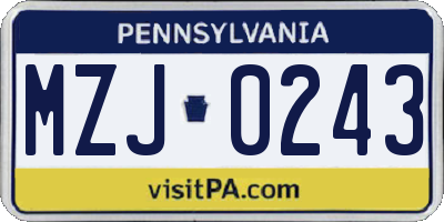 PA license plate MZJ0243