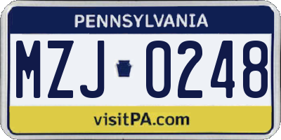 PA license plate MZJ0248