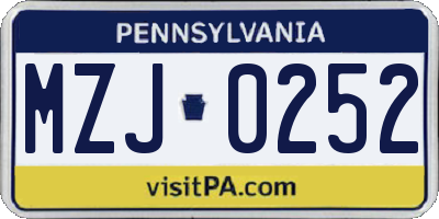 PA license plate MZJ0252