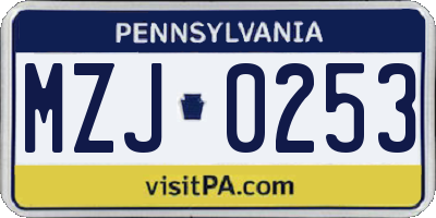 PA license plate MZJ0253