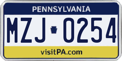 PA license plate MZJ0254