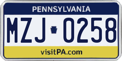 PA license plate MZJ0258