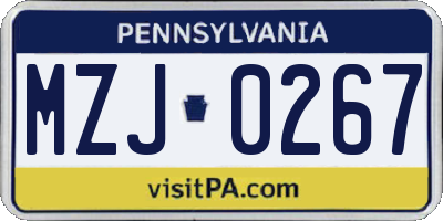 PA license plate MZJ0267