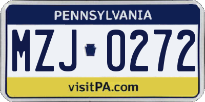PA license plate MZJ0272