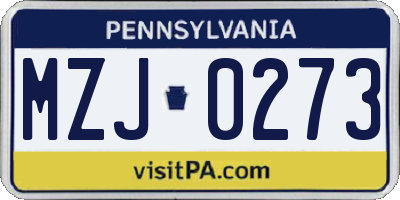 PA license plate MZJ0273