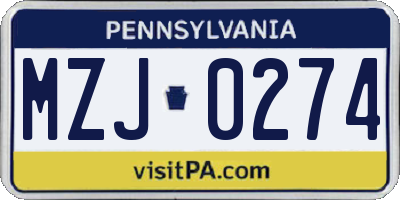 PA license plate MZJ0274