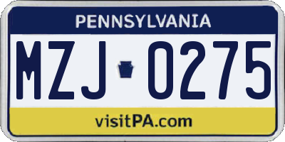 PA license plate MZJ0275