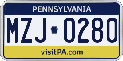 PA license plate MZJ0280