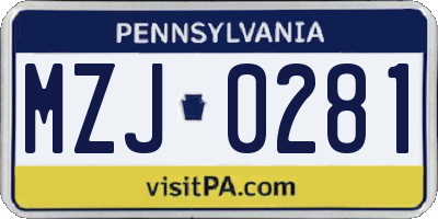 PA license plate MZJ0281