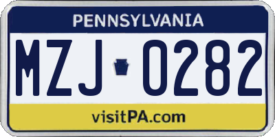PA license plate MZJ0282