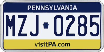 PA license plate MZJ0285