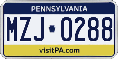 PA license plate MZJ0288