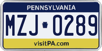 PA license plate MZJ0289