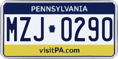PA license plate MZJ0290